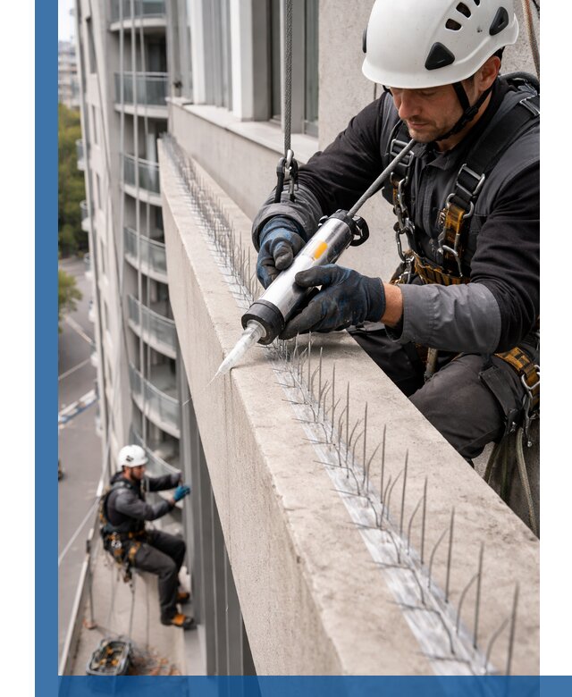 Установка шипов от птиц на фасадах и кровлях в Климовске